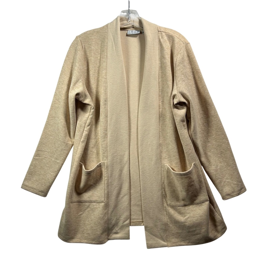 Joan Rivers Tan Beige Open Front Cardigan Shawl Collar Pockets Petite‎ Small SP